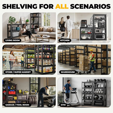 Heavy Duty 5 Tier Garage Shelving Unit 72 Inch High Adjustable Metal Rack For Tools And Gear Pro DIY Storage, in living room