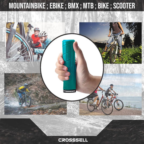 Lock-On MTB Grips For Mountain Bike BMX And E-Bike, Non-Slip Shock Absorbing 22.2mm Handlebar Grips In Sky Blue shown in use