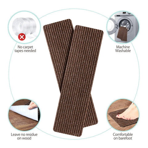 No Slip Stair Treads 8 By 30 Inches 15 Pack With Pre Applied Adhesive Indoor Stair Carpet Runners shown machine washable and comfortable
