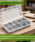 M2.5 Hex Socket Head Cap Screws Kit Pro Grade Assortment In Lengths 4mm, 6mm, 8mm, 10mm, 12mm, 16mm, 20mm, 25mm, 304 Stainless Steel Bolts With Nuts, Includes Hex Wrench, 533 Pieces, Built Tough And Corrosion Resistant in open plastic box on table