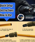 Image showing setup instructions for Six Piece Drill Bit Swaging Tool Set For Expanding Copper And Aluminum Tubes Includes One Quarter Inch, Three Eighths Inch, One Half Inch, Five Eighths Inch, Three Quarters Inch, Seven Eighths Inch Bits For HVAC And Plumbing Retrofit Spin S6000.