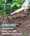 Use of All In One Double Sided Garden Rake And Cultivator Tool With Wood Handle in soil