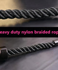 Beefy Heavy Duty Tricep Rope Attachment For Cable Machines Easy Grip Non Slip Rope With Stainless Steel Snap Hook on black surface.