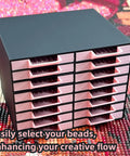 All-In-One 16-Drawer Diamond Art Tray Organizer Rack For Diamond Painting Supplies, Solid Black with pink drawers