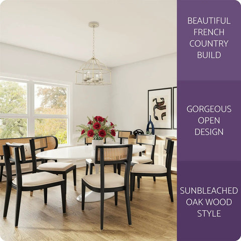 French Country 4 Light Chandelier With Adjustable Hanging Height In Sunbleached Oak Finish above rustic dining table