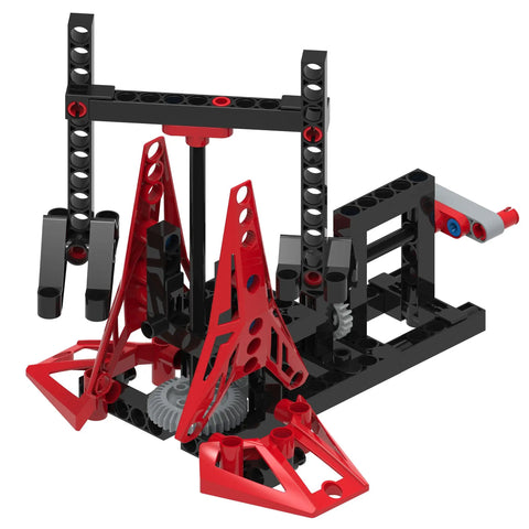 Geared-Up Gadgets 5-In-1 Engineering Kit featuring a red and black aircraft launcher with visible gears.