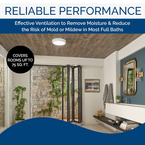 Energy Star Bath Exhaust Fan 80 CFM Quiet 0.8 Sones White AER80LWH Model ceiling installation in modern bathroom