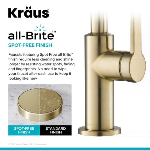 Close-up of Oletto Single Handle Kitchen Bar Faucet in Spot Free Antique Champagne Bronze showing all-Brite finish.