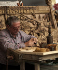 Craftsman using 8 Piece Wood Turning Chisel Set For Lathes Including Skew Spear Point Parting Tool Round Nose And Three Gouge Tools