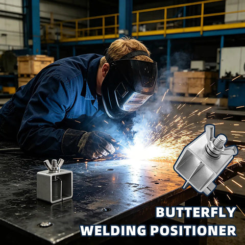 Rock Heavy Duty 16Pcs Butt Welding Clamps With Adjustable Butterfly Joint Fixtures For Perfectly Aligned Carbon Steel Pipe Welds Made To Last In Daily Garage Projects being used by a welder.