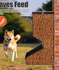 Set And Forget Outdoor Dog Feeder With Sturdy Rain Cover 25 Pound Gravity Kibble Bowl for large breeds with kibble inside.