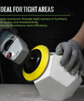 Rugged Five Inch Hook And Loop Sanding Pads With 5 8 11 Screw Thread And Cushioned Foam Backing For angle grinders and power drills used on a geometric shape.