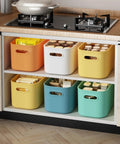 10 Pack Colorful Plastic Storage Bins With Handles For Shelves Or Cabinets Durable Organizer Boxes In Kitchen Cabinet