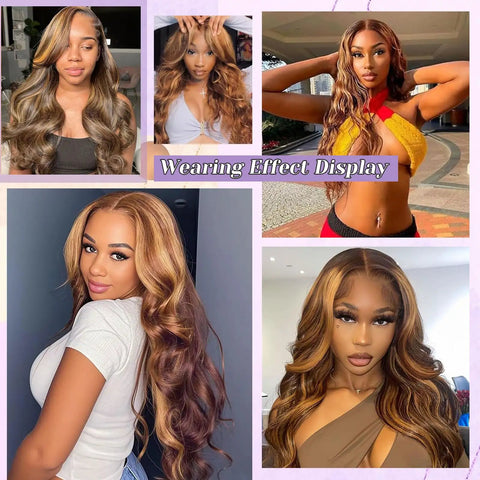 Collage of models wearing Body Wave Hair Bundles 100 Percent Unprocessed Burmese Human Hair Double Weft in P4 27 color