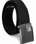 Cut To Fit 38mm Web Belt For Men With Texture Plaque Buckle, Adjustable Black Belt Sized From 32 To 44 US, coiled view