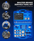 All In One 34 Piece Brake Caliper Tool Set With 11 Adapters Swivel Pad Spreader Piston Compressor Tools Brake Line Cutter And Bender in open case