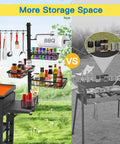 Griddle Caddy Organizer For Outdoor Grilling, Upgraded Utensil And Condiment Caddy With Paper Towel Holder displayed outdoors.