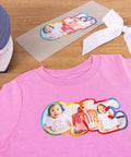 Pink shirt with custom image using EasyColor DTV Printable Heat Transfer Vinyl Sheets For Inkjet Printers 8.4 By 11 Inches Pack Of 50.