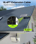 Outdoor Solar Flood Lights With Motion Sensor Waterproof Security Flood Lamps Fifty Percent Brighter Gen2 Fly Eye Lens Includes Sixteen Point Four Foot Extension Cord A No Brainer Upgrade For Barn Porch Backyard Two Pack showing installation on roof with solar panel and light.