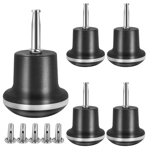 Fixed Caster Wheels Set of 5 for Sofa Chair and Cabinet Replacement with 8x36mm Stem Mounts and Socket Inserts, 2.2 Inch Height When Installed, Durable Nylon Glide, Easy Install, Not Compatible With Three Eighths Inch Holes
