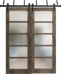 Quadro 4002 Dope Interior Barn Bypass Sliding Doors With Frosted Glass In Black MDF Size 84 By 96 Inches Modern Style