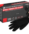 Black Nitrile Disposable Gloves 5 Mil Textured Latex Free Food Safe, 10 Boxes Of 100, Medium Size, shown with gloves on hand.