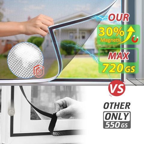 Adjustable DIY Magnetic Window Screen With Fine Fiberglass Mesh For 23 By 32 Inch Openings In White Window Frames With Grey Mesh Lightweight Durable Yet Breathable Easy To Install And Reusable Keeps Bugs Out While Letting Fresh Air In