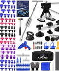All In One 140 Piece Car Dent Removal Kit With T Bar Slide Hammer Bridge Puller Dent Lifter Suction Cups Glue Gun Tap Down Pen 100 Plus Puller Tabs For Easy DIY Dent Repair Of Dents Hail Damage And Door Dings, 140-piece kit parts