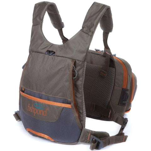 Cross Current Chest Pack For Fly Fishing Gear, Durable 210D Nylon Cyclepond Fabric, Universal Fit With All Backpacks, Brown