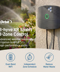 B-hyve XR 8 Zone Smart Sprinkler Timer With WiFi App Control Indoor Outdoor Irrigation Controller on wall next to garden
