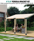 Outdoor patio with pergola using Slanted Pergola Brackets Kit for 3.5 by 3.5 inches and 4x4 posts, enhancing backyard entertainment.
