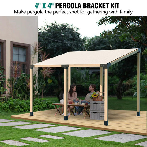 Outdoor patio with pergola using Slanted Pergola Brackets Kit for 3.5 by 3.5 inches and 4x4 posts, enhancing backyard entertainment.