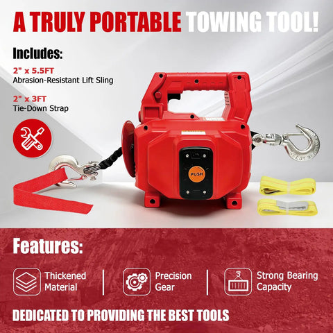 1000Lb Battery Powered Winch With 40Ft Synthetic Rope, Wireless Remote, Beefy 18V Compatible Lifting And Pulling For Trucks, ATVs, UTVs, Trailers, Requires 4.0Ah+ Battery; red winch kit with sling and strap