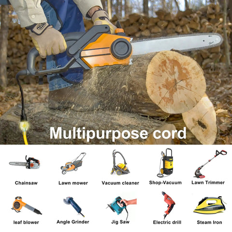 Heavy Duty Outdoor Extension Cord 14/3 Gauge 50 Feet Waterproof, 15 Amp 125 Volt, ETL Listed, 3 Prong Grounded Outlet, Rugged All Weather Performance for Tools, Appliances, Lights and More used with chainsaw
