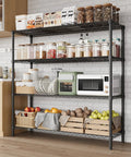 Metal 4 Tier Shelving Unit For Garage And Home Storage with kitchen items, 47.24 inch wide wire shelves holding jars and appliances.