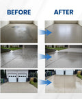Before and after images showing results of Heavy Duty Water Based Concrete Sealer For Garage And Driveway on concrete floors.