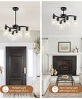 6 Light Modern Chandeliers For Dining Room Black Hanging Light Fixture in entryway and living room setups