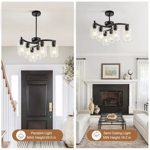 6 Light Modern Chandeliers For Dining Room Black Hanging Light Fixture in entryway and living room setups