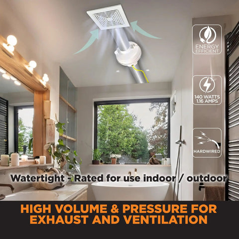 Bathroom installation of Centrax 6-Inch Inline Centrifugal Fan For Exhaust And Ventilation, ultra quiet with high-volume airflow.