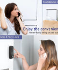 Comparison of traditional vs keyless entry electronic keypad door lock with auto lock and 20 user codes in use.