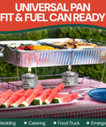 Pro Grade Fixed Chafing Rack For Catering Heavy Duty Plated Steel Chafer Stand with full size pans and fuel cans at event