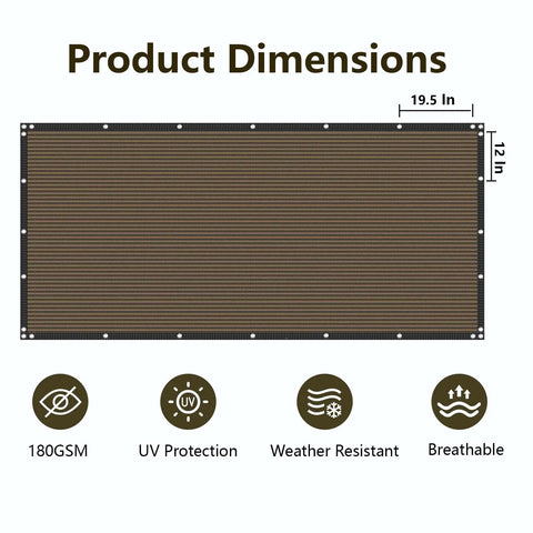 6 Foot By 50 Foot Privacy Fence Screen 180 GSM Heavy Duty Shade Net With Reinforced Bindings And Grommets, product dimensions illustration.