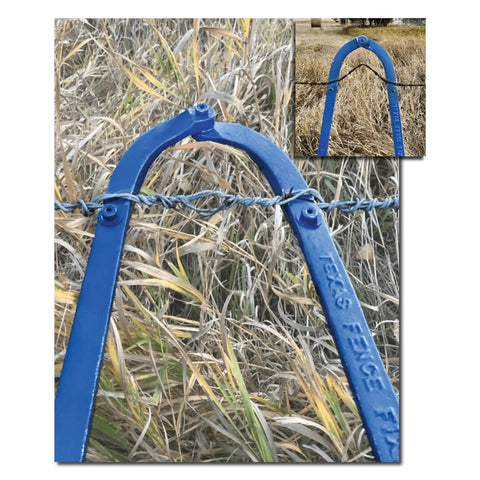 Effortless Fence Fixer Barbed Wire Stretcher And Tightener For Barbed Wire Electric Fence Wire Horse Fencing And Net Wire Fencing 60 Second Stretch For Water Gaps And Short Runs Made In The USA in use on barbed wire.