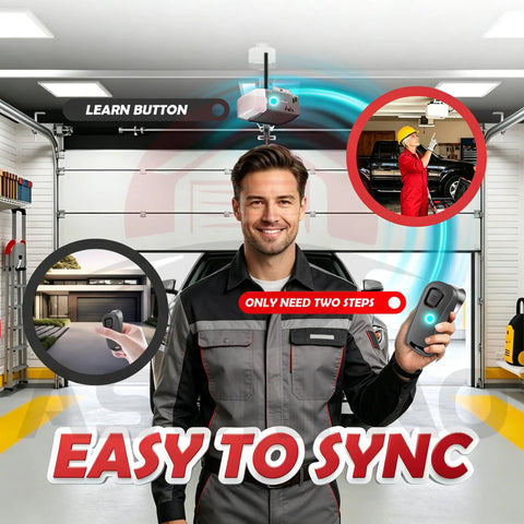 Two Pack Universal Garage Door Opener Remote Replacement With Rolling Code Security For Genie And Overhead Door Systems Easy No Sweat Setup And Killer Daily Performance with learn button and easy sync feature.