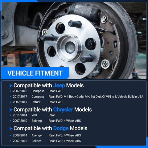 Rear Wheel Bearing And Hub Assembly With ABS For 2011 2014 Chrysler 200 Rear FWD 2007 2010 Sebring 2008 2014 Dodge Avenger