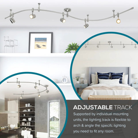 96 Inch Brushed Nickel LED Flex Track Ceiling Light 5 Light Adjustable Track Fixture For Kitchen And Living Room Bulbs Included Modern Transitional Design Overhead Lighting