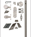 Contemporary Stainless Steel Sliding Barn Door Hardware Kit For Wood Doors Satin Finish 6 Ft Rail 220 Lb Capacity Smooth Quiet Glide Easy Install Made From 304 Grade Steel, components shown