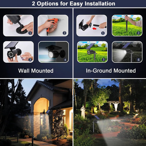 Wall and in-ground installation options for Solar Motion Light Outdoor 2000LM Security Flood Light IP67 Waterproof Spotlight.