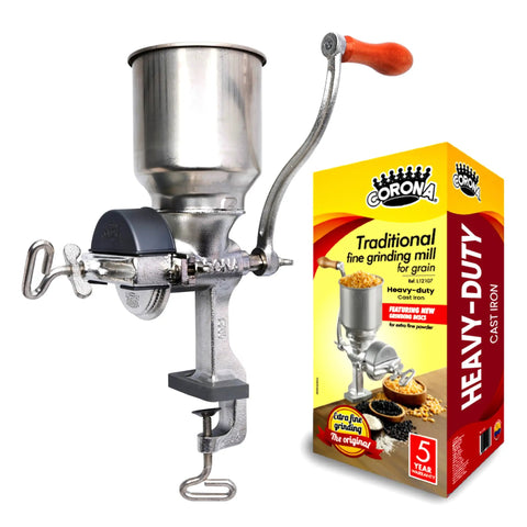 Heavy Duty Cast Iron Grain Mill With High Hopper Manual Crank Grinder For Corn Rice Soybeans Pepper Chickpeas And More