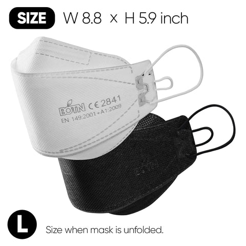 KF94 Protective Face Mask For Adults With Adjustable Ear Loop Strap, Black and White, Size Large, 3D Ergonomic Design